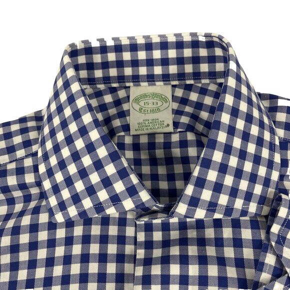 Mens Brooks Brothers Non-Iron Long Sleeve Button Up Shirt Size 15-33 Blue Check - Picture 2 of 7